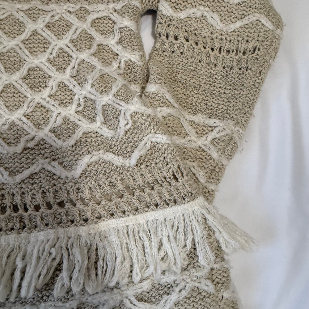Lucky Brand Open Front Fringe Knit Cardigan Sweater Beige XL - Picture 7 of 15